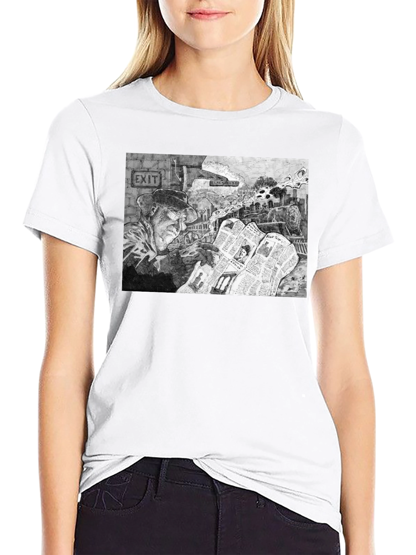 Train Conductor Reading Newspaper T-Shirt