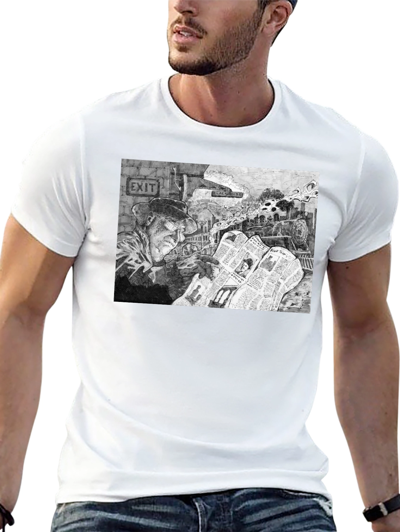 Train Conductor Reading Newspaper T-Shirt