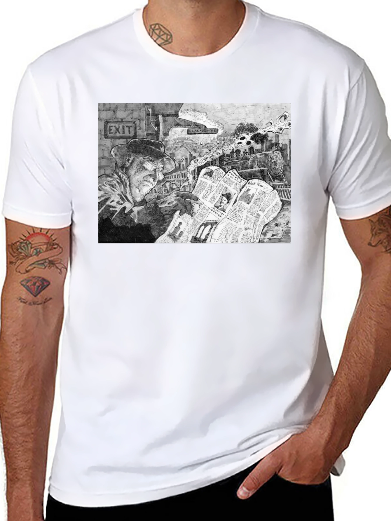 Train Conductor Reading Newspaper T-Shirt