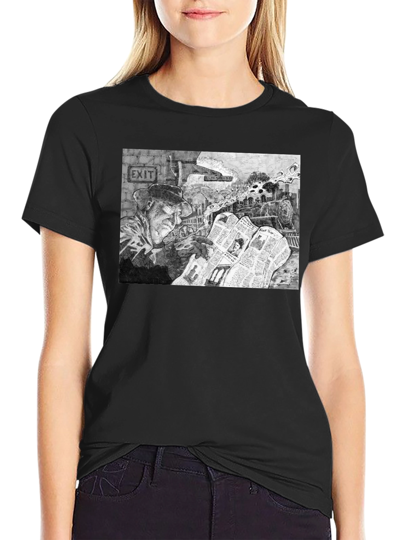 Train Conductor Reading Newspaper T-Shirt