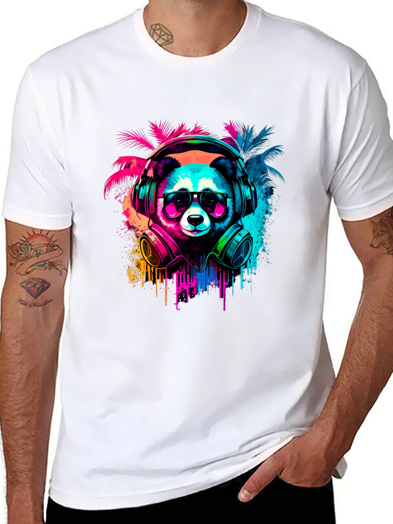 Neon Panda Headphones Graphic Tee