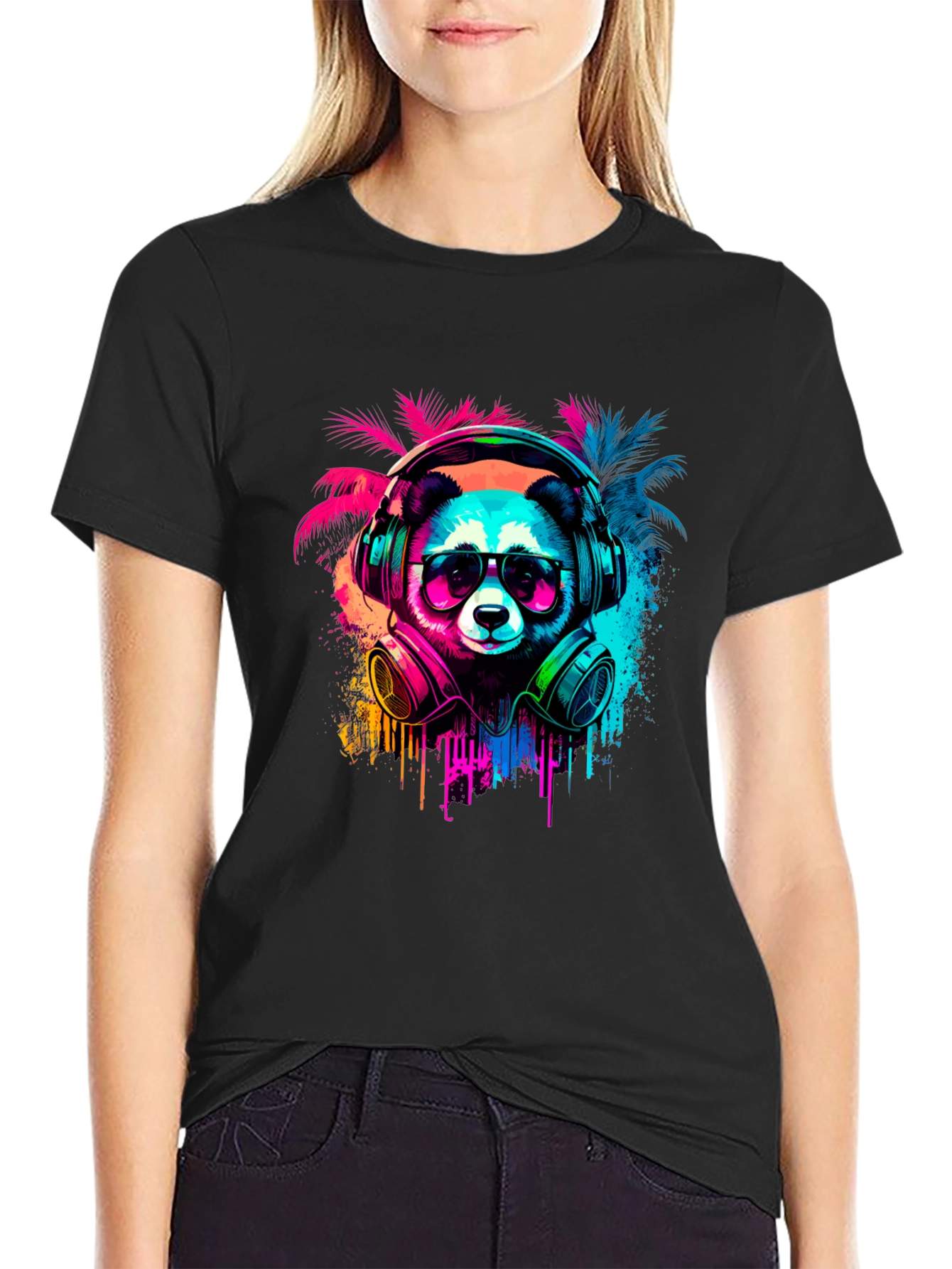 Neon Panda Headphones Graphic Tee