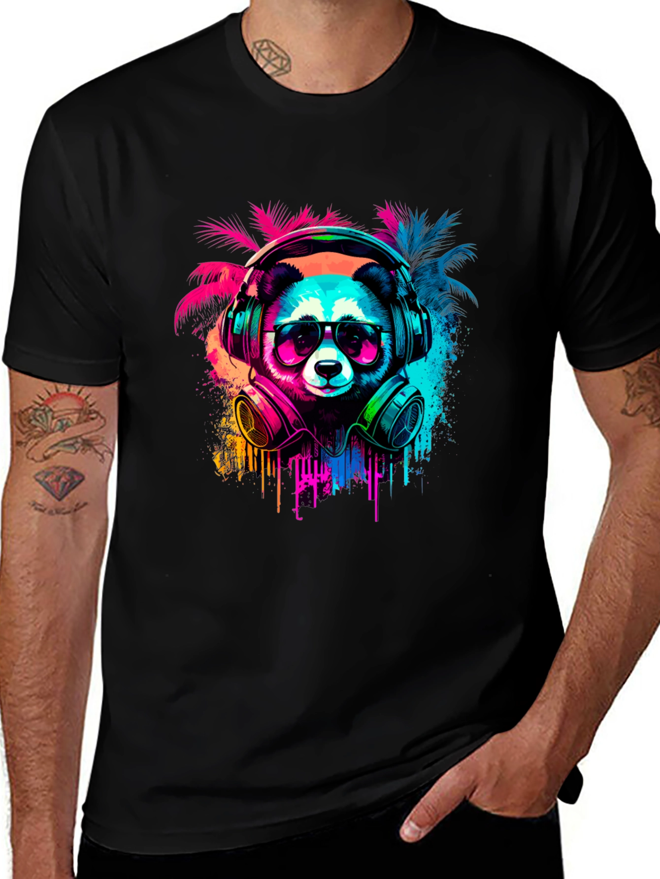 Neon Panda Headphones Graphic Tee