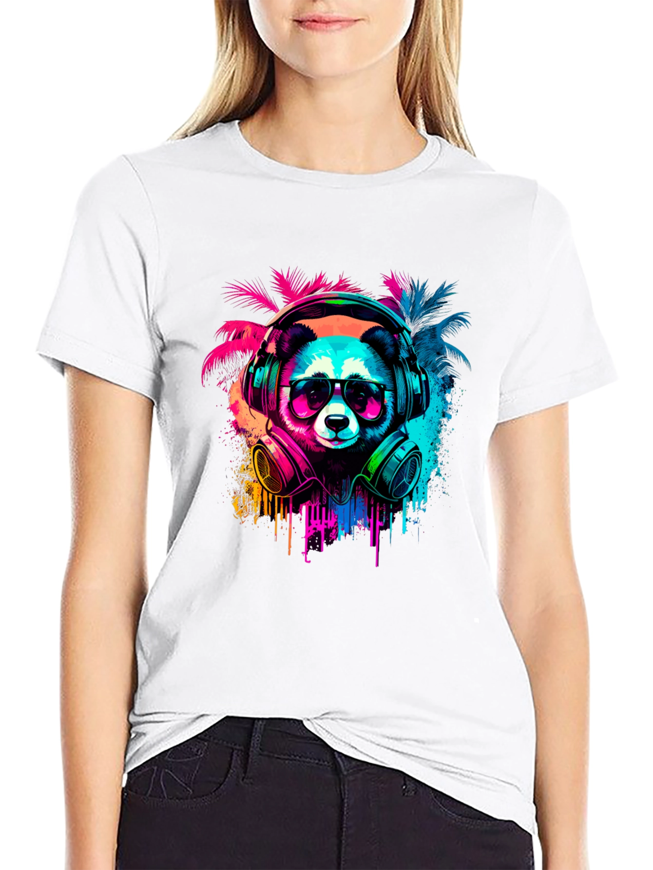 Neon Panda Headphones Graphic Tee