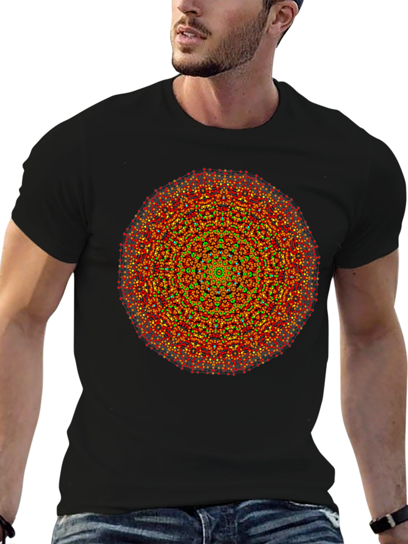 Vibrant Mandala Graphic Tee - Black Cotton Comfort