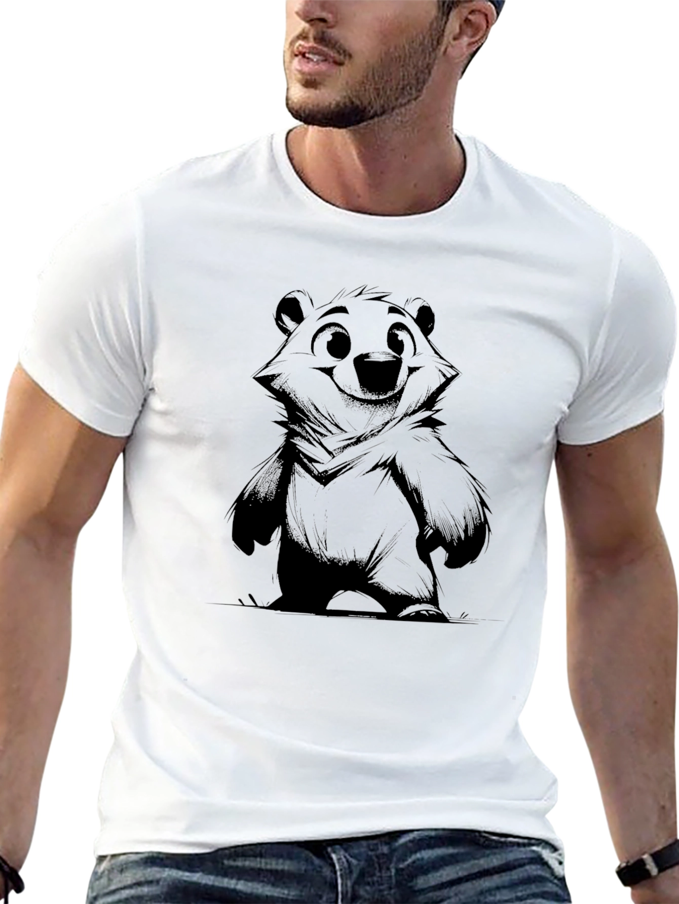Cute Cartoon Bear Black T-Shirt