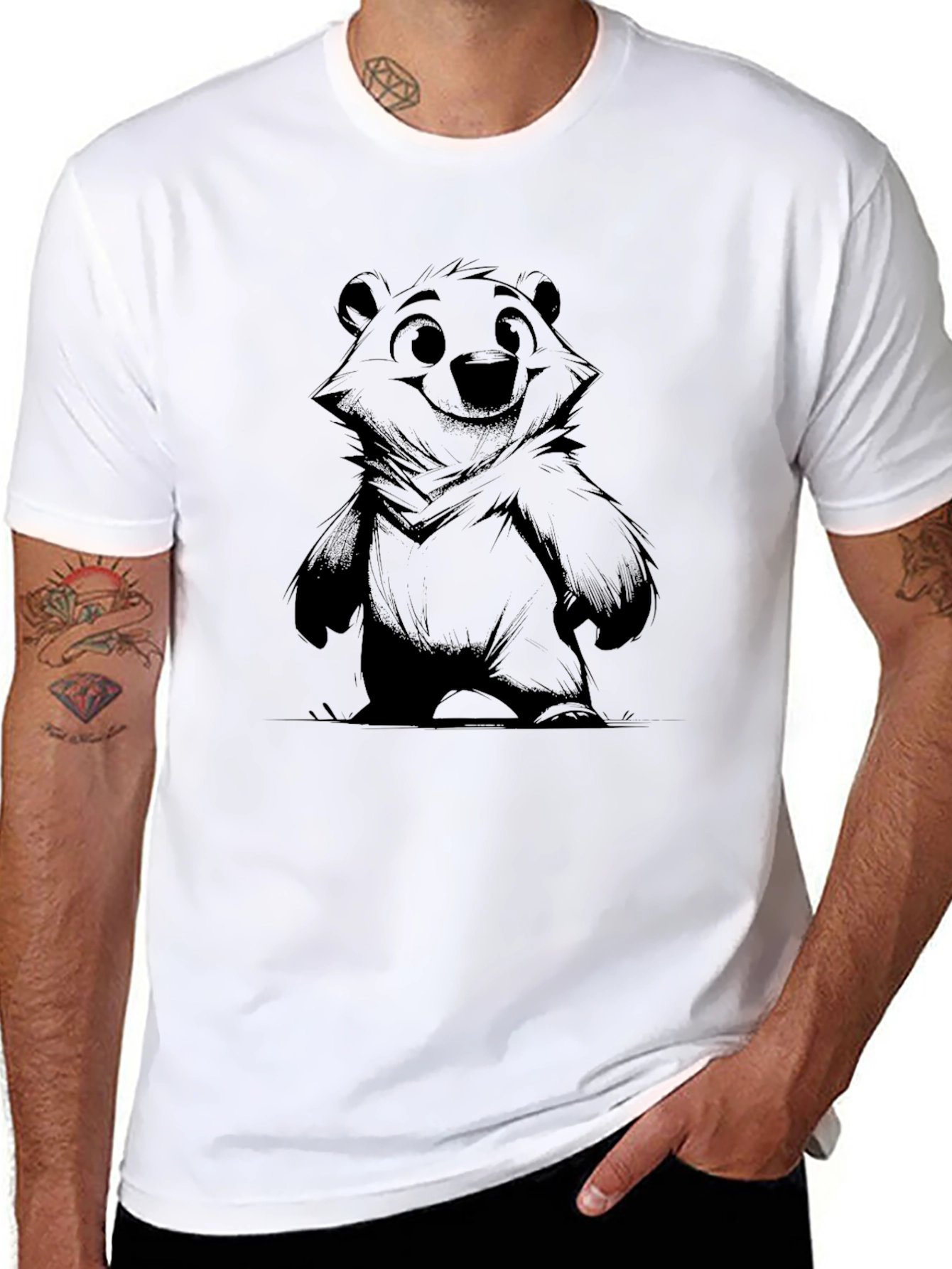 Cute Cartoon Bear Black T-Shirt
