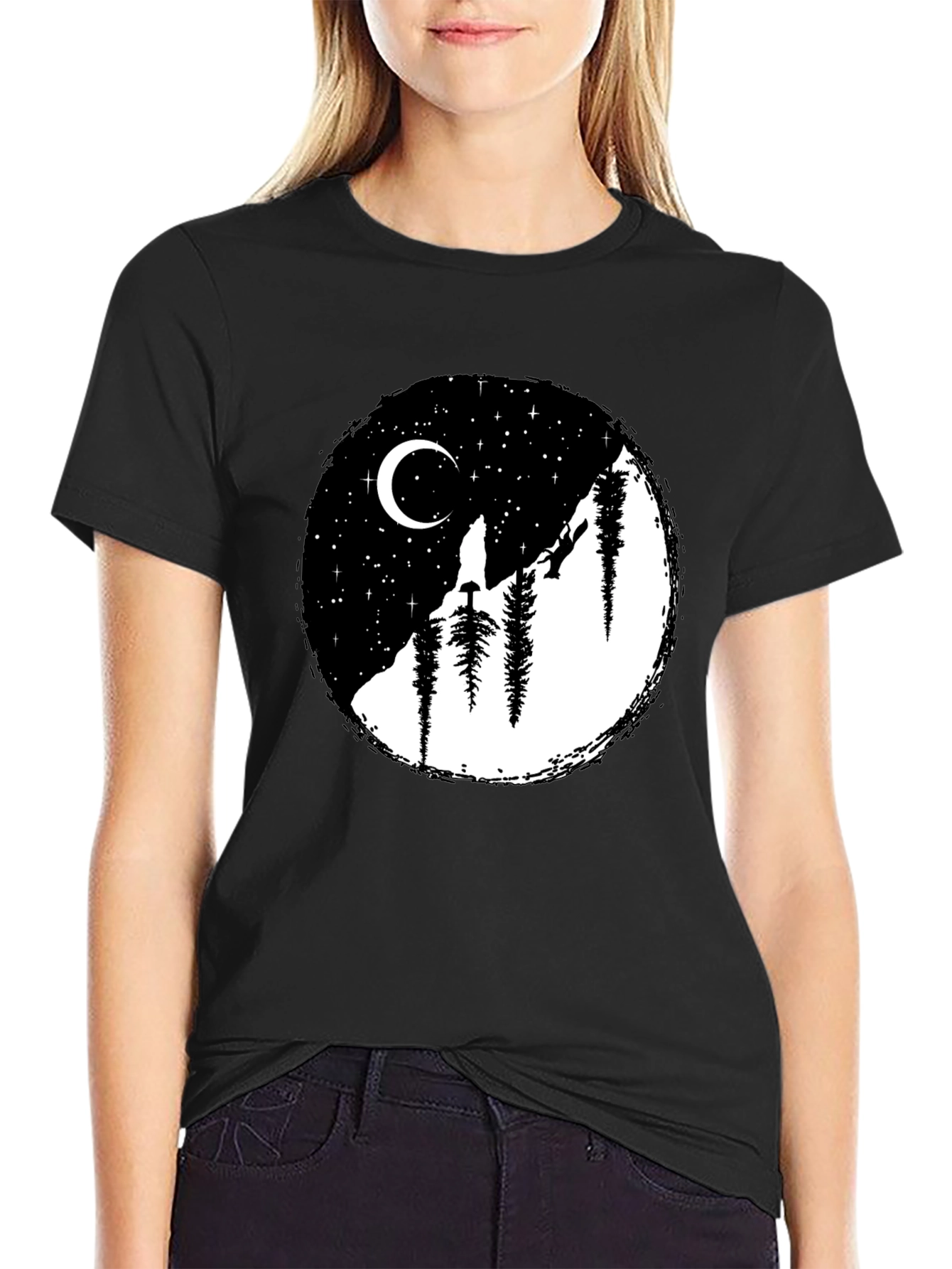 Moonlit Mountain Black Graphic Tee