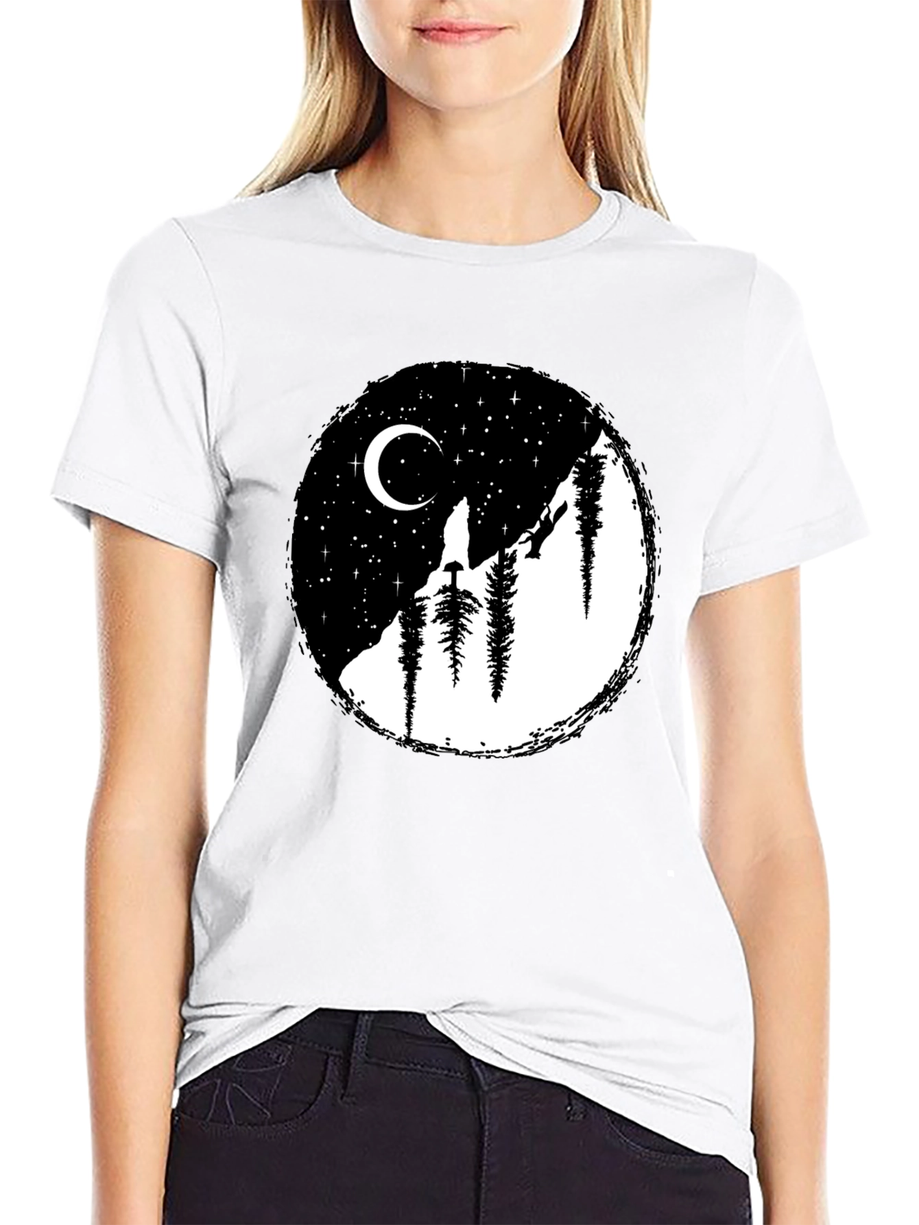Moonlit Mountain Black Graphic Tee