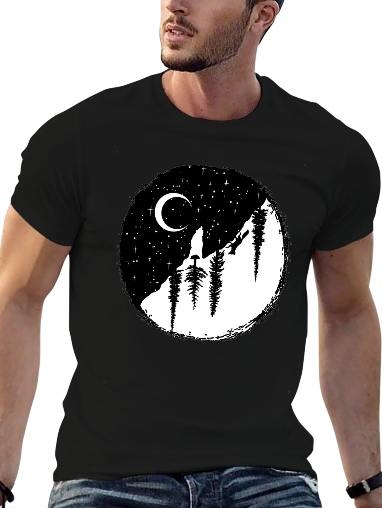 Moonlit Mountain Black Graphic Tee