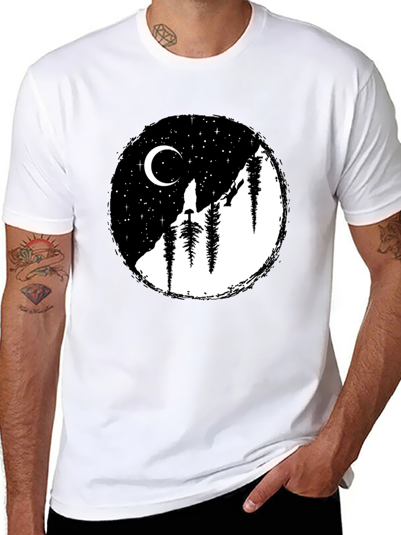 Moonlit Mountain Black Graphic Tee