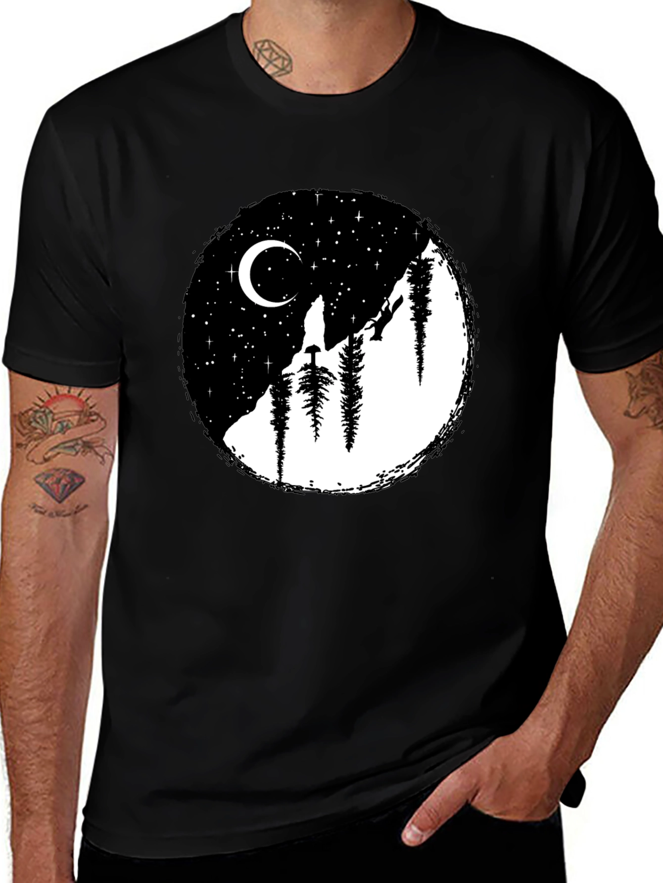 Moonlit Mountain Black Graphic Tee