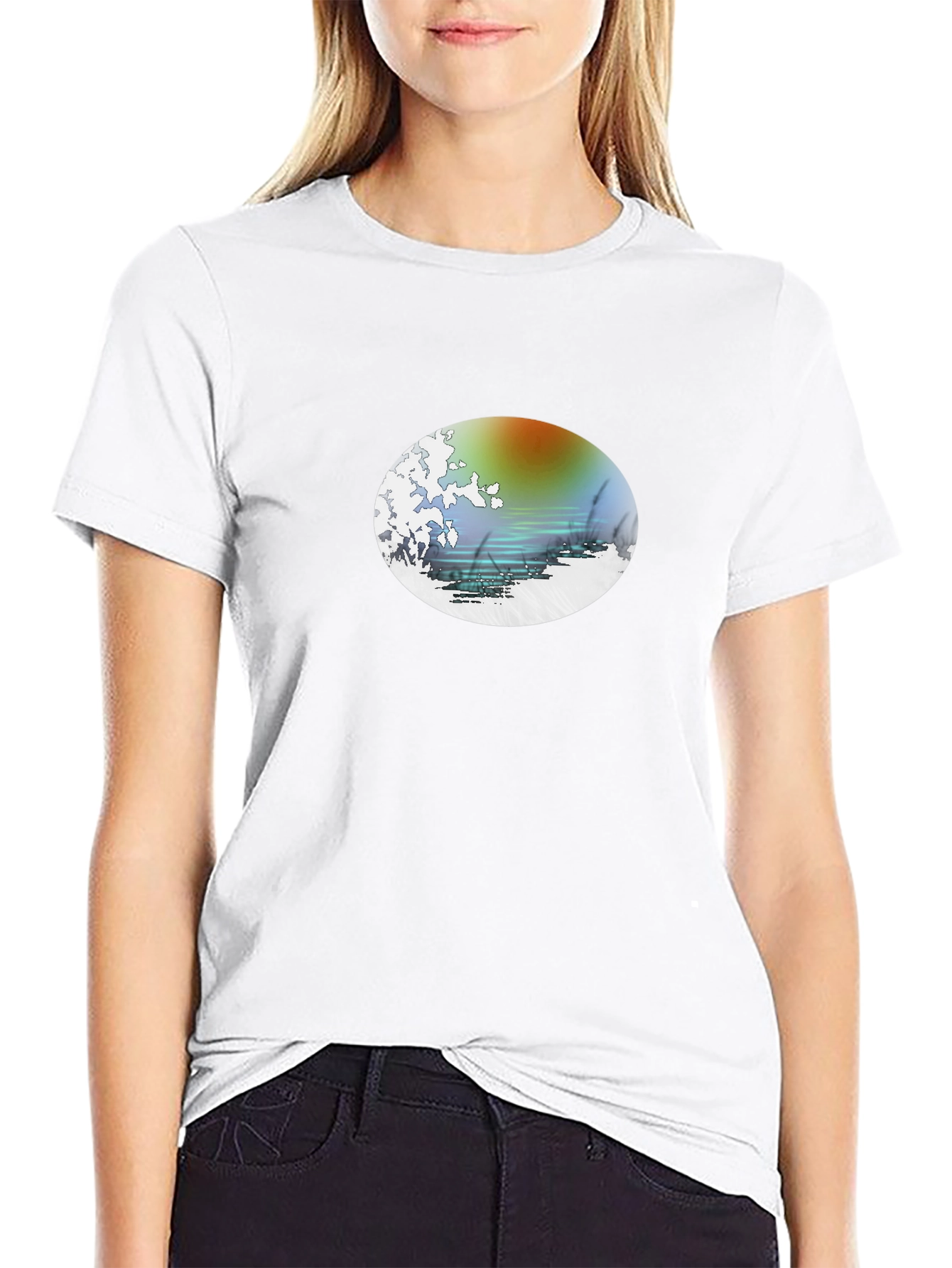 Sunset Waves Graphic Black Tee
