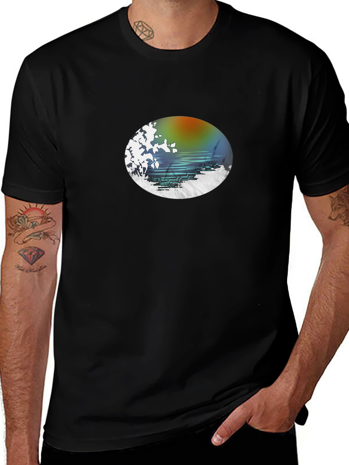 Sunset Waves Graphic Black Tee