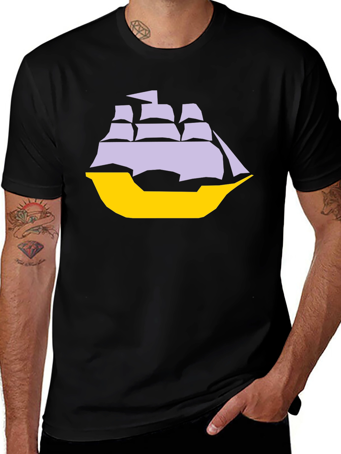 Sailboat Graphic Tee - Black Cotton Blend T-Shirt