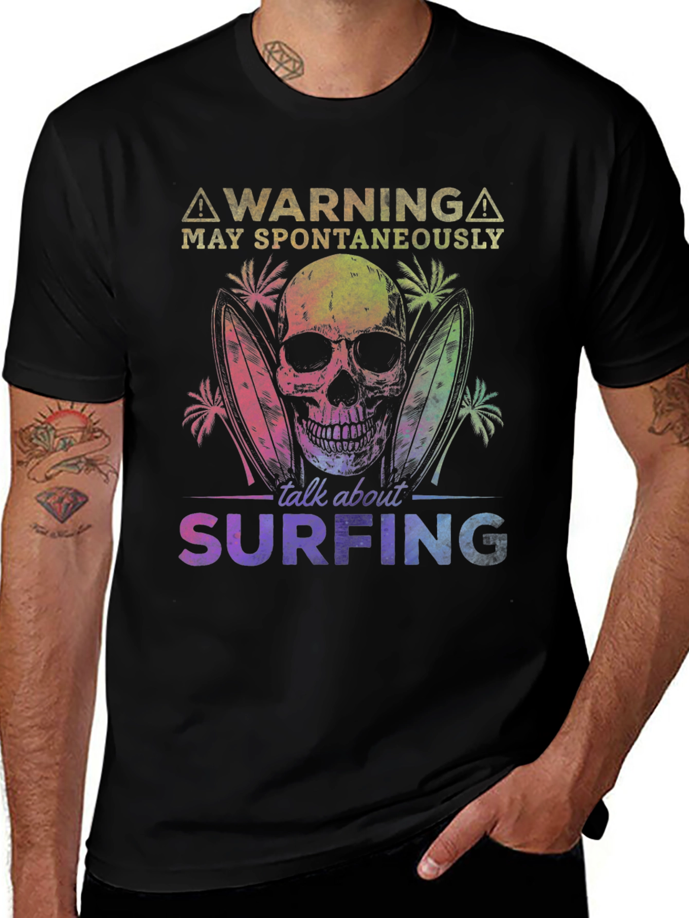 Surfing Skeleton Graphic Tee - Warning Spontaneous Talk