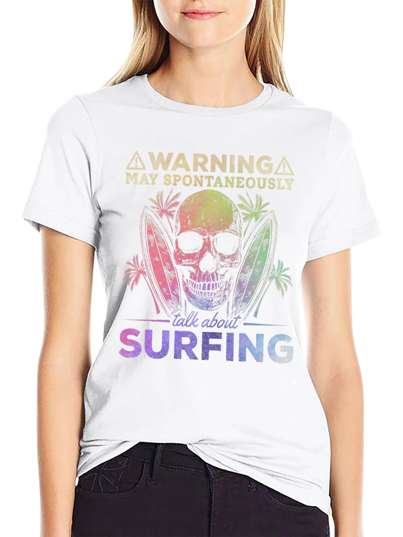 Surfing Skeleton Graphic Tee - Warning Spontaneous Talk