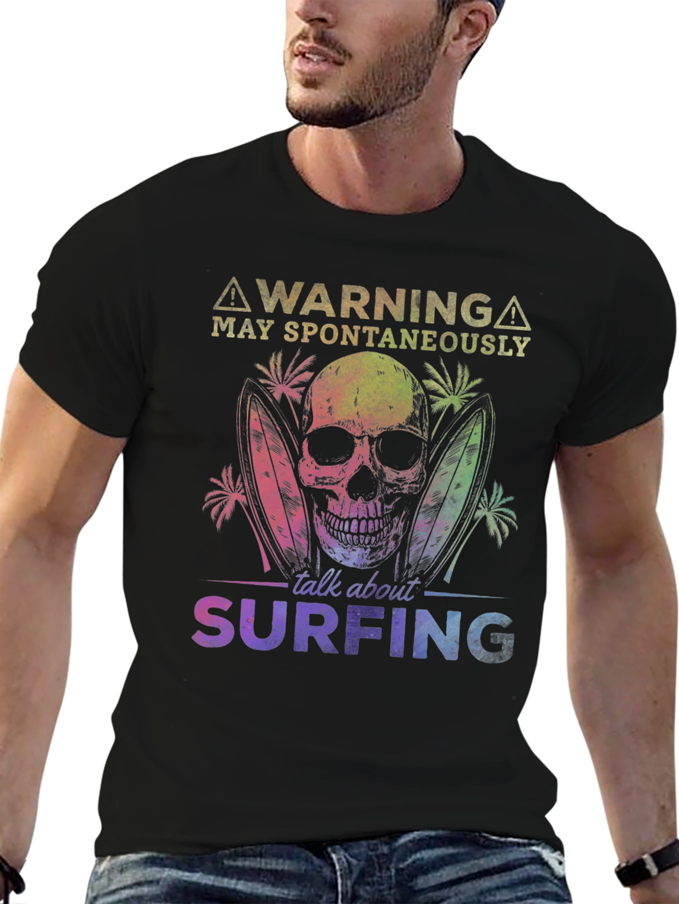 Surfing Skeleton Graphic Tee - Warning Spontaneous Talk