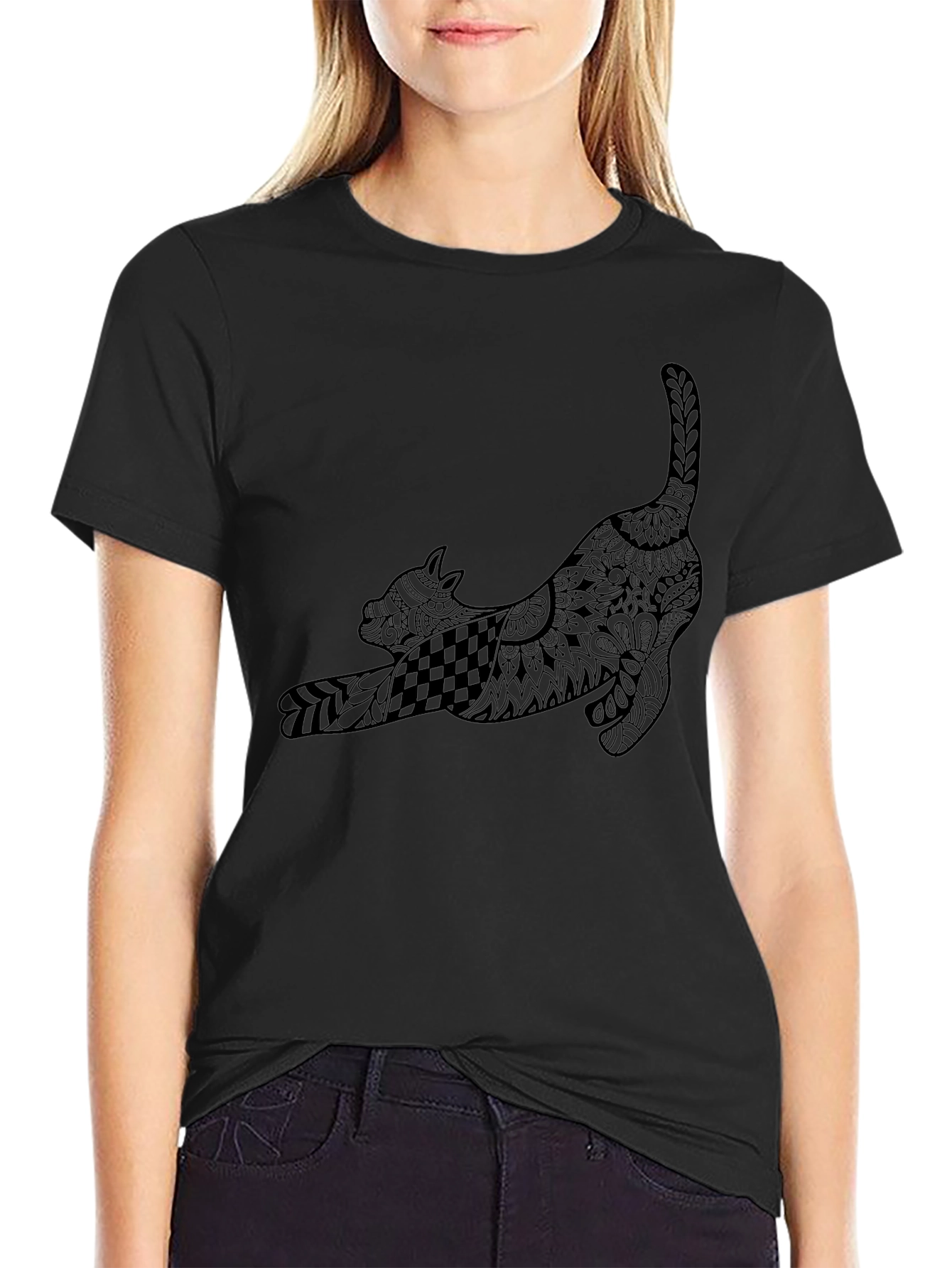 Stylized Cat T-Shirt - Black Graphic Tee