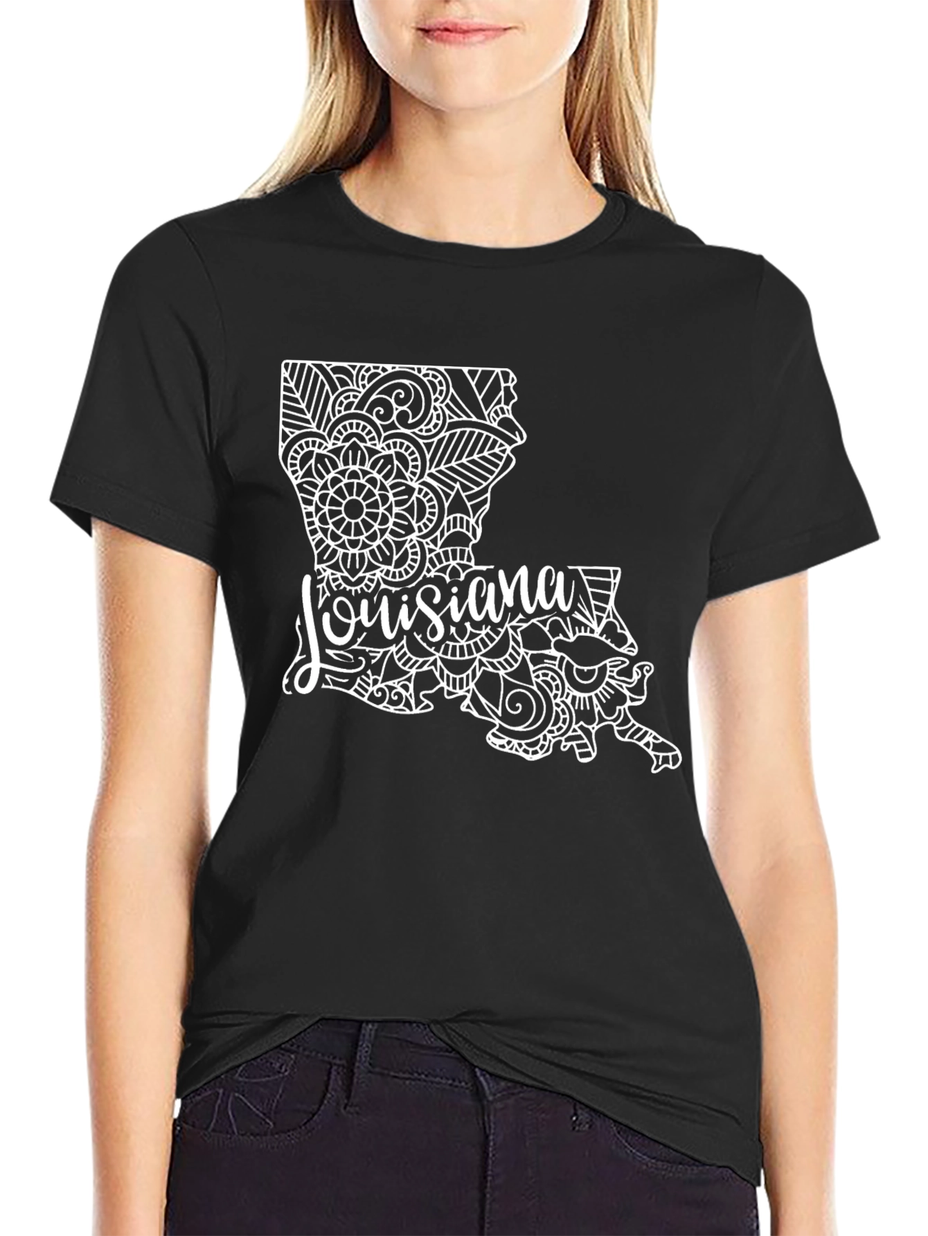 Louisiana State Mandala Design Black T-Shirt