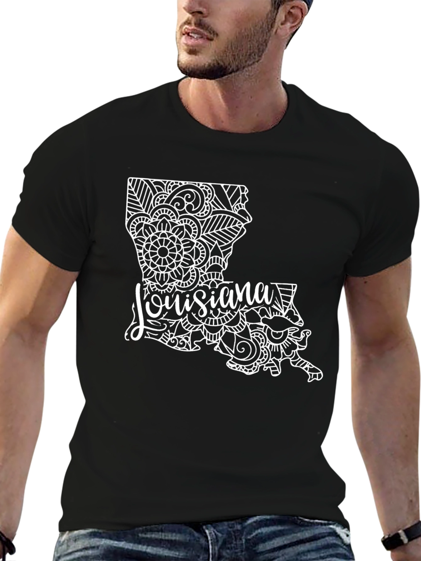 Louisiana State Mandala Design Black T-Shirt