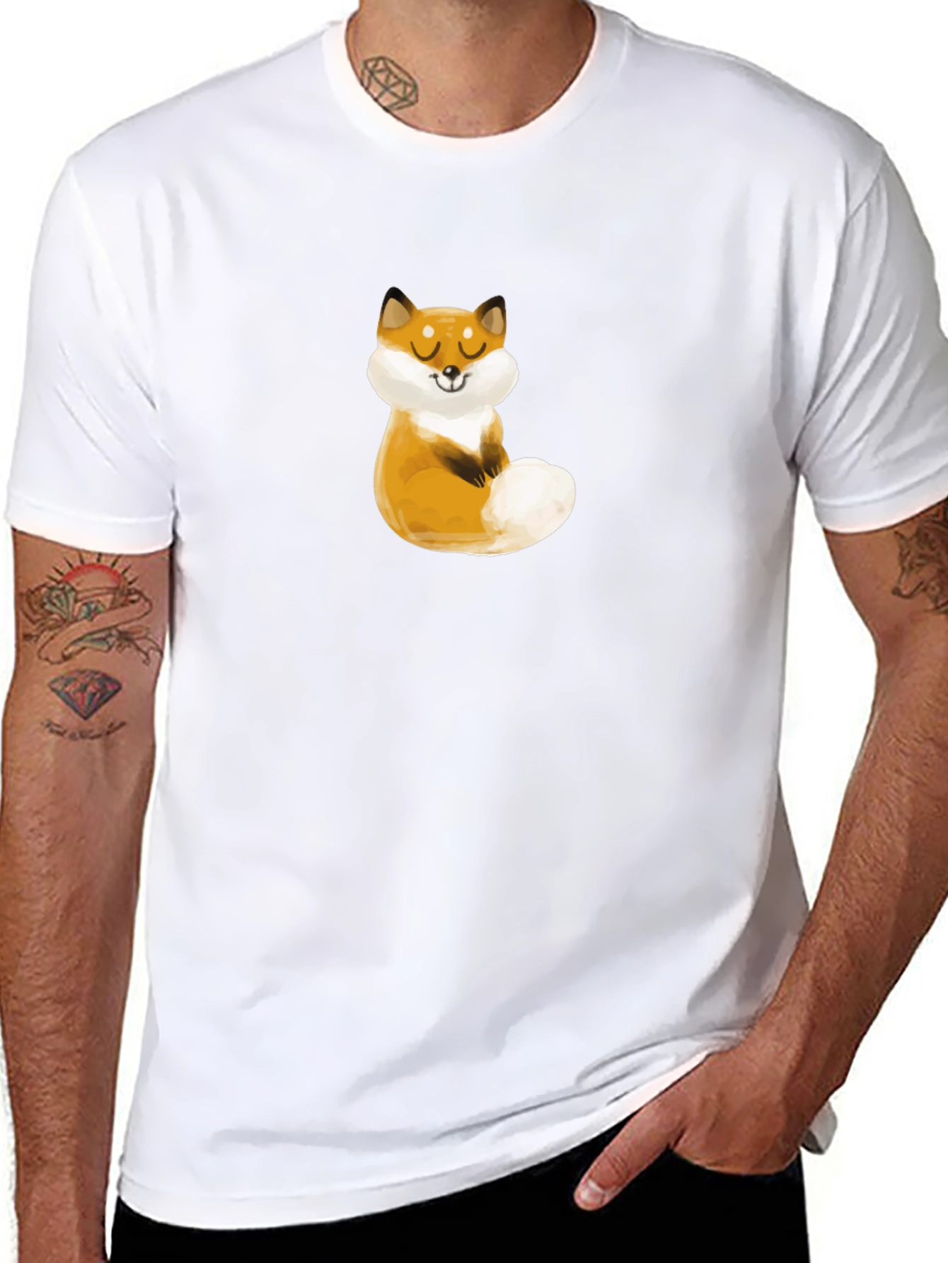 Cute Fox Graphic Black T-Shirt