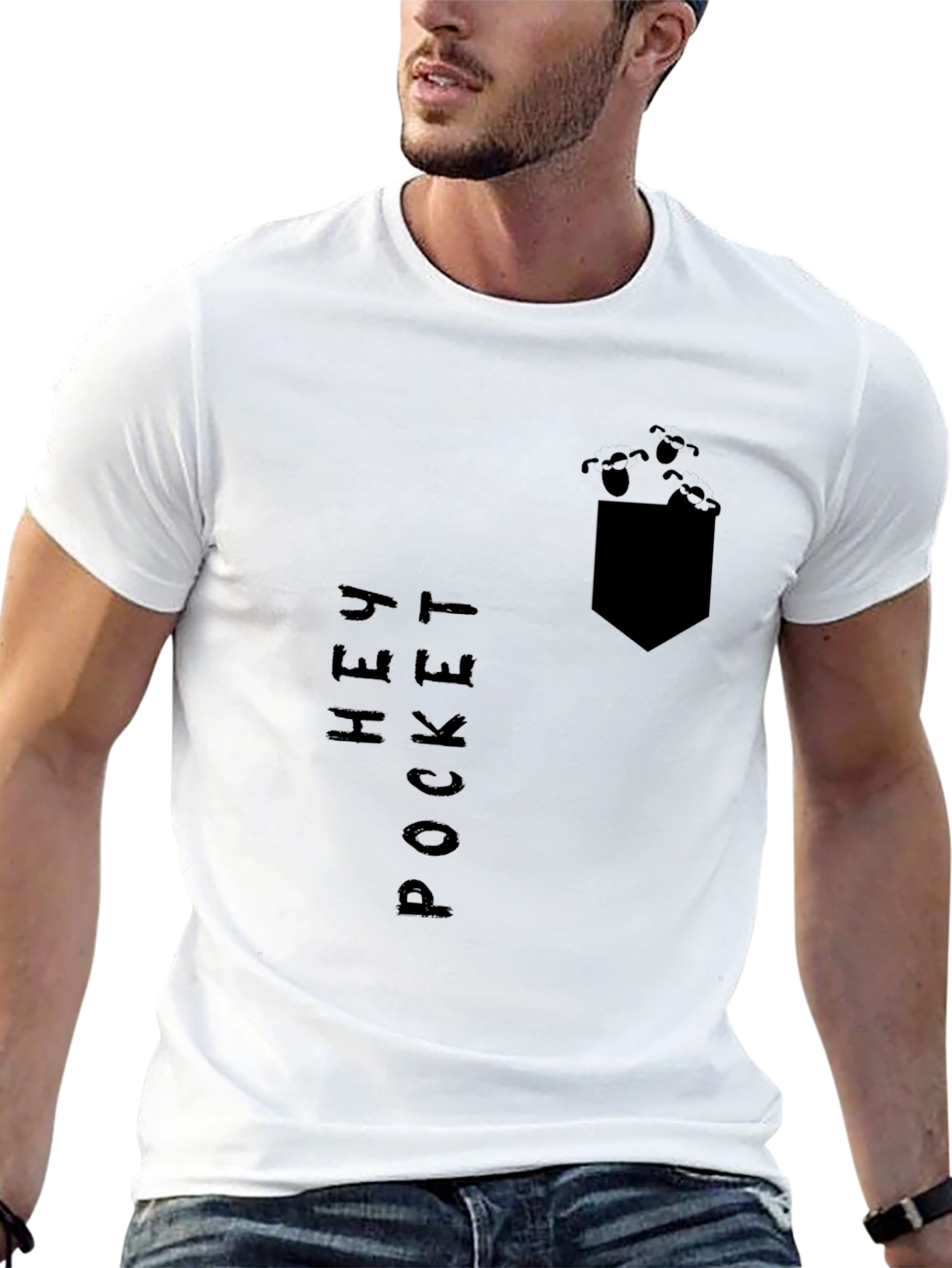 Hey Pocket Tee: Black Graphic Print T-Shirt