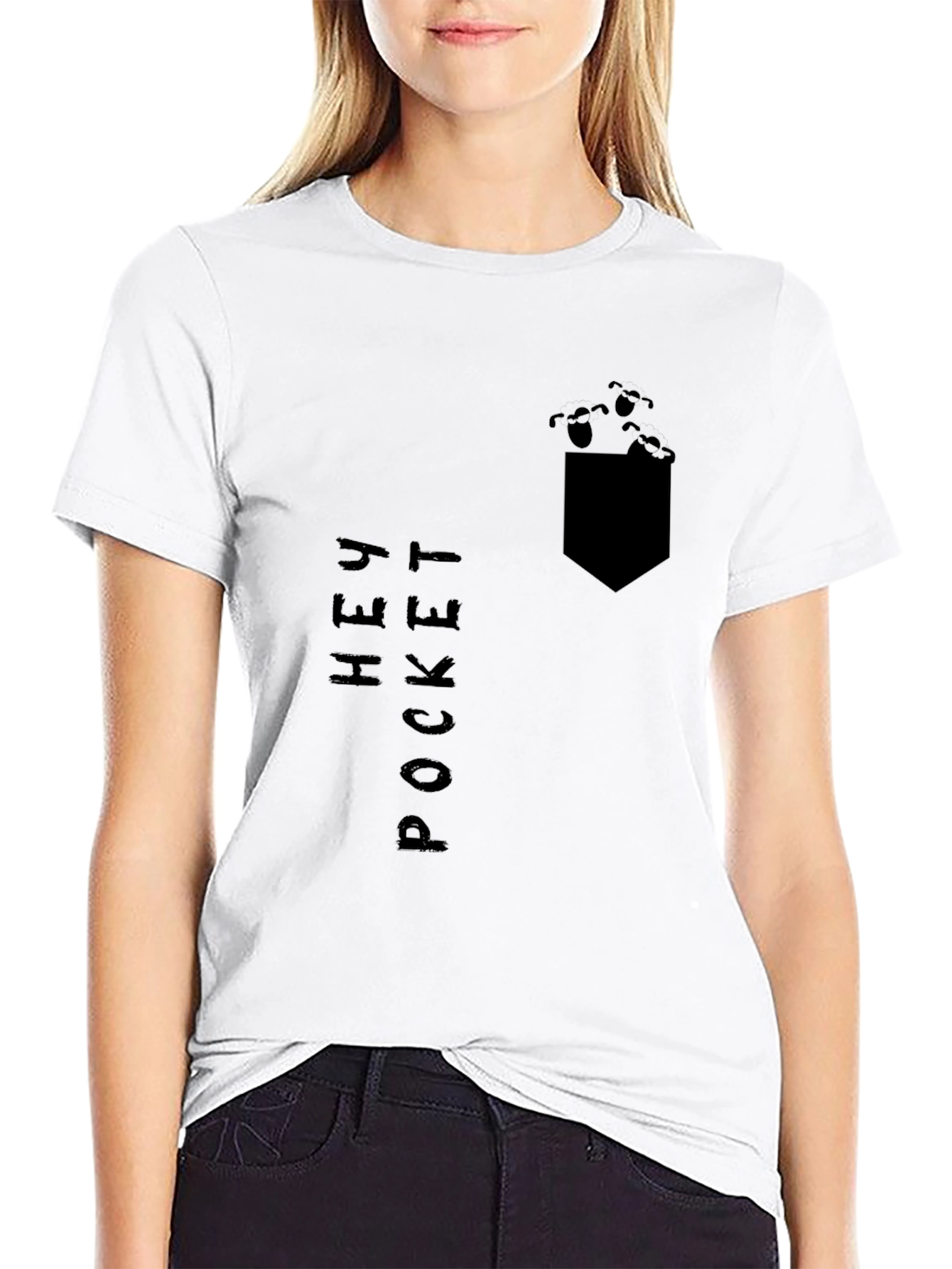 Hey Pocket Tee: Black Graphic Print T-Shirt