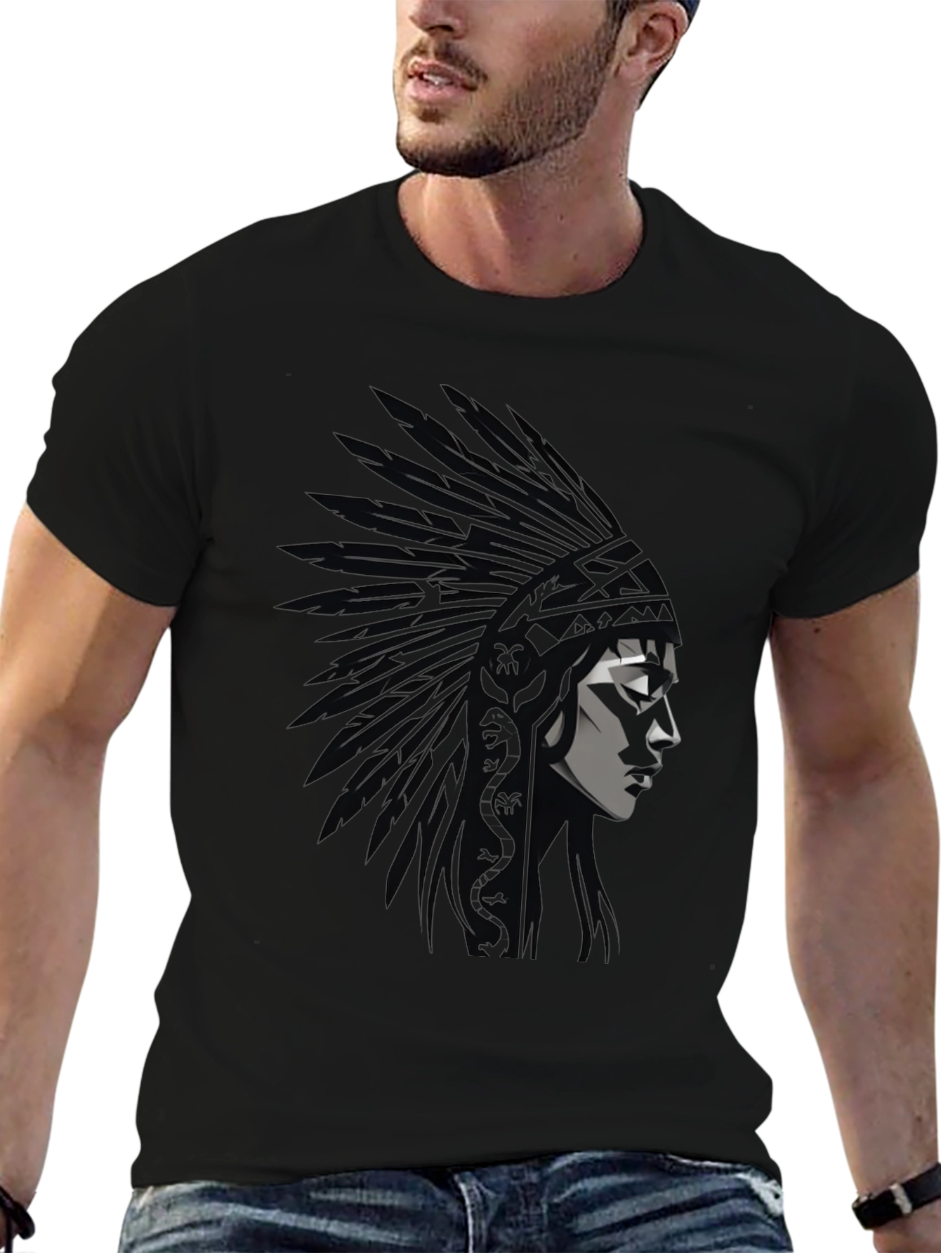 Native American Headdress Graphic Black T-Shirt