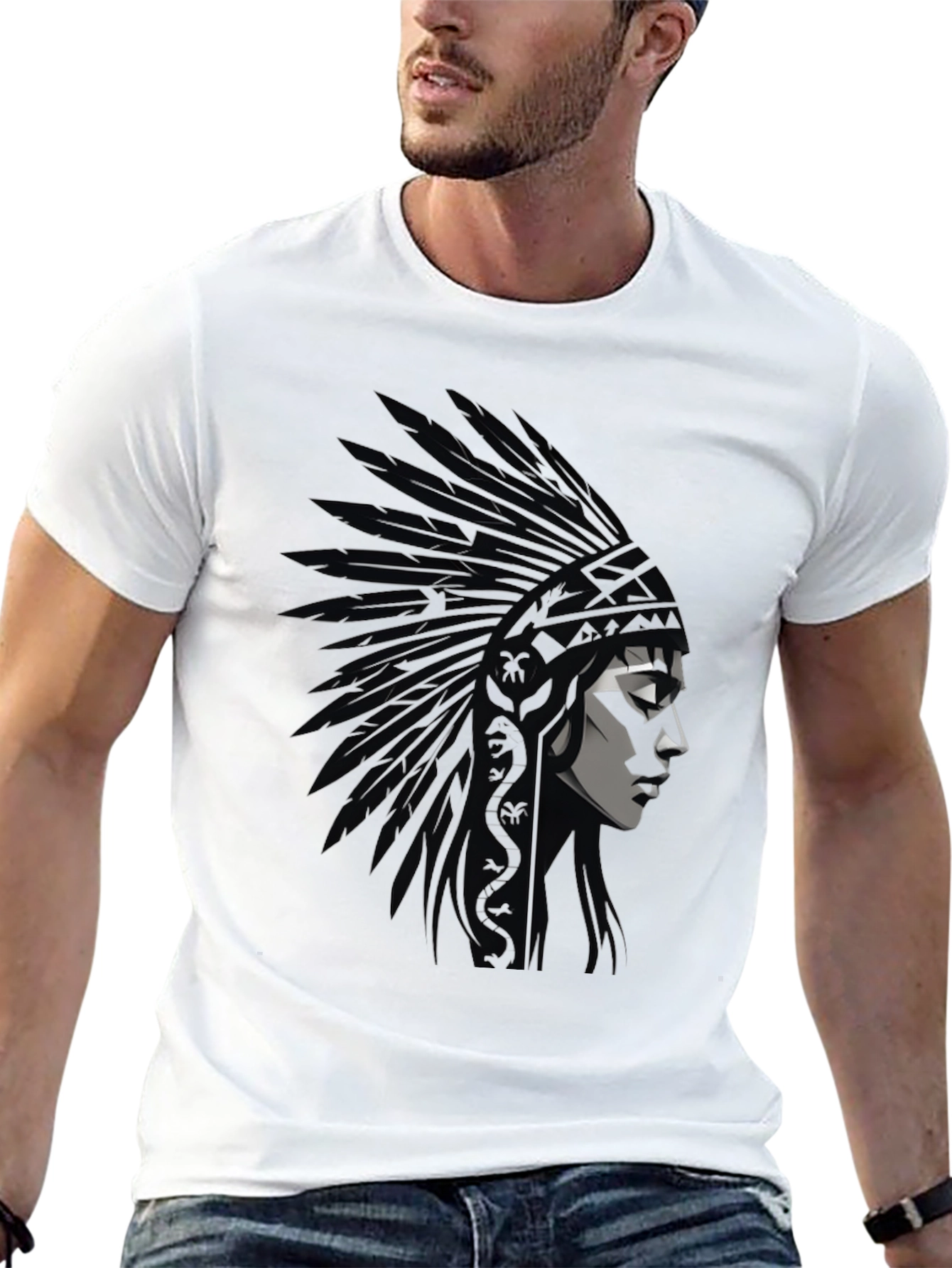 Native American Headdress Graphic Black T-Shirt