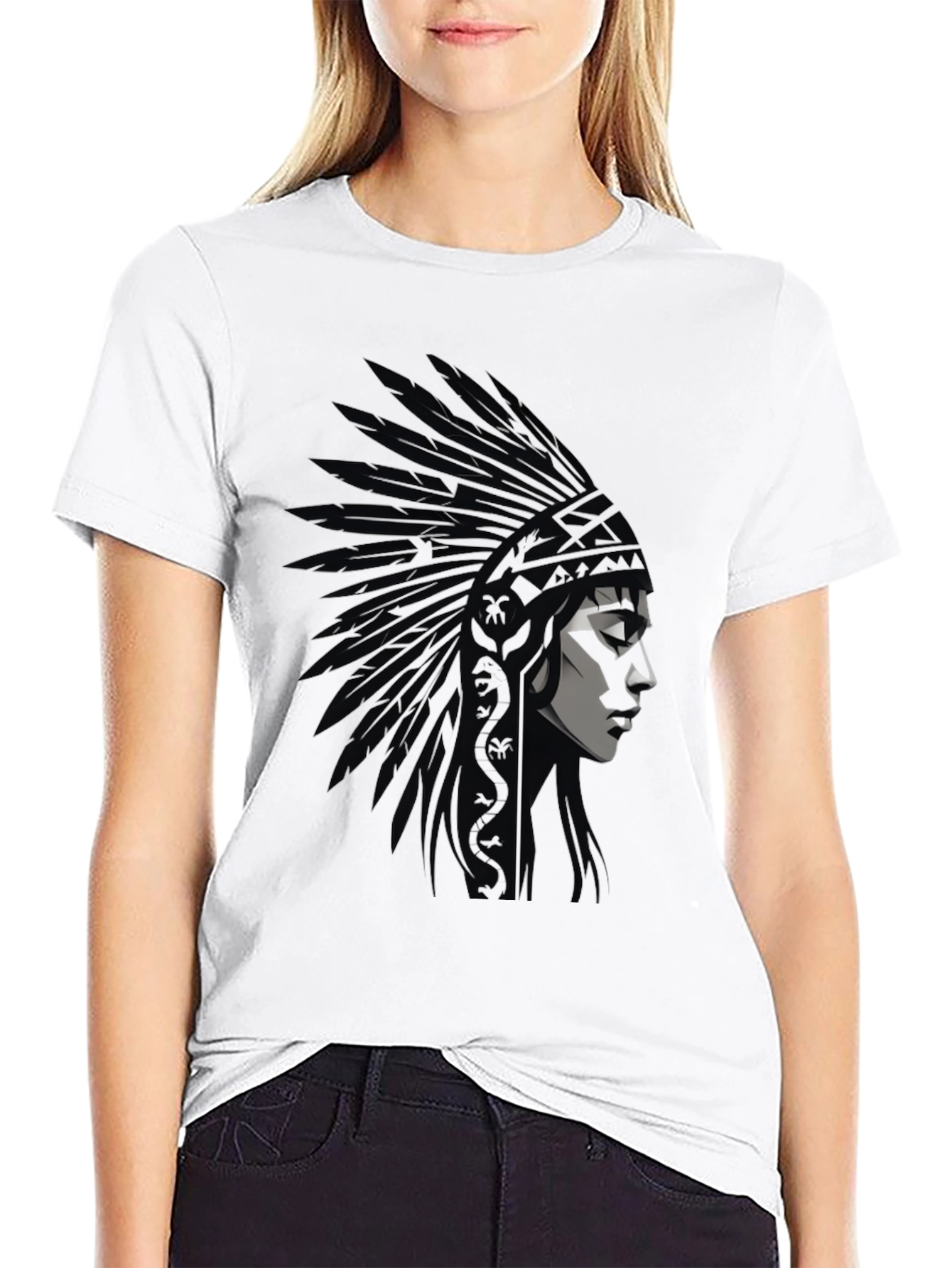 Native American Headdress Graphic Black T-Shirt