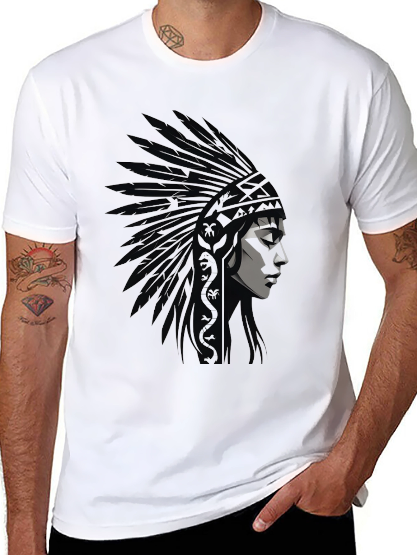 Native American Headdress Graphic Black T-Shirt