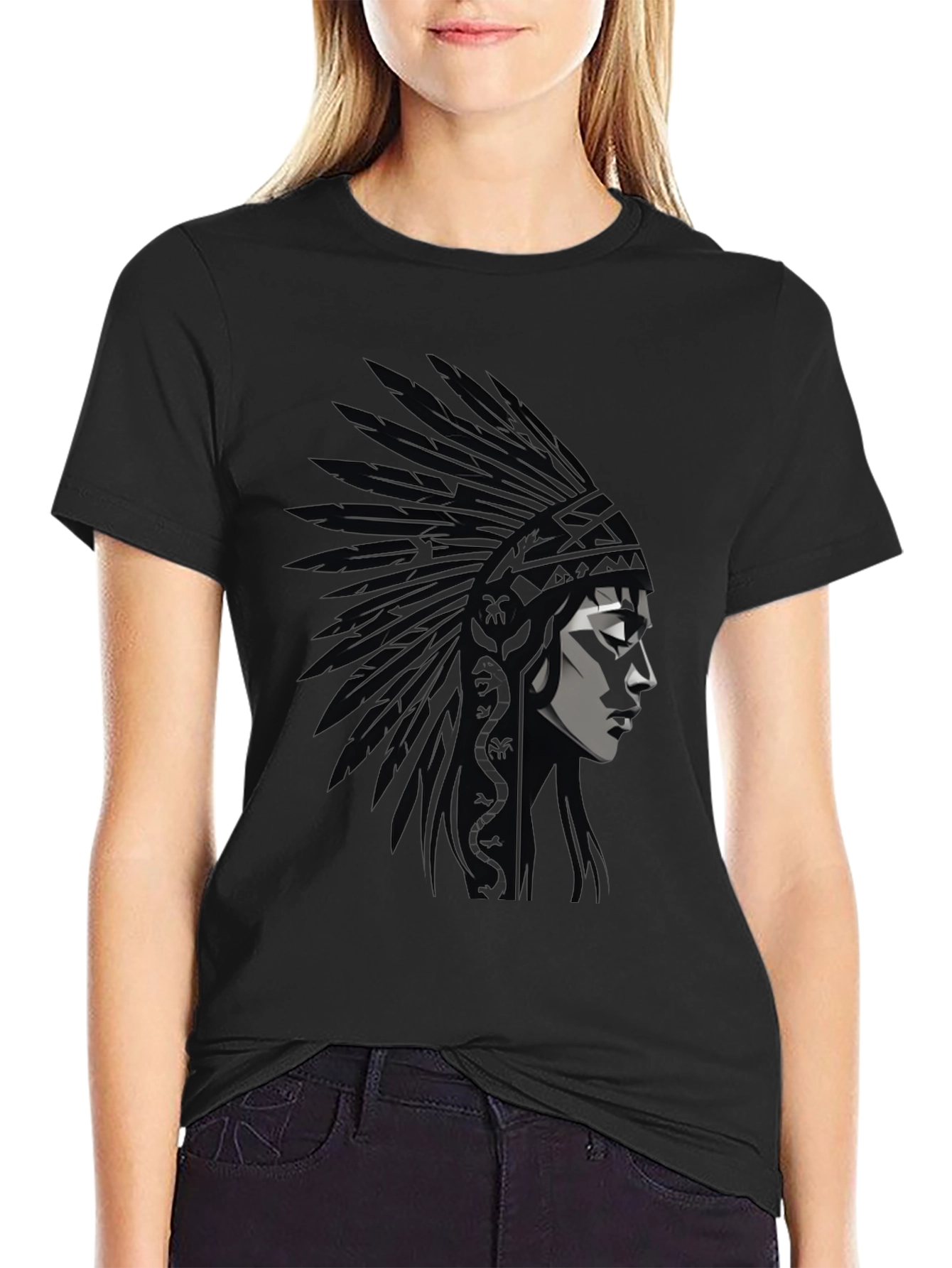 Native American Headdress Graphic Black T-Shirt