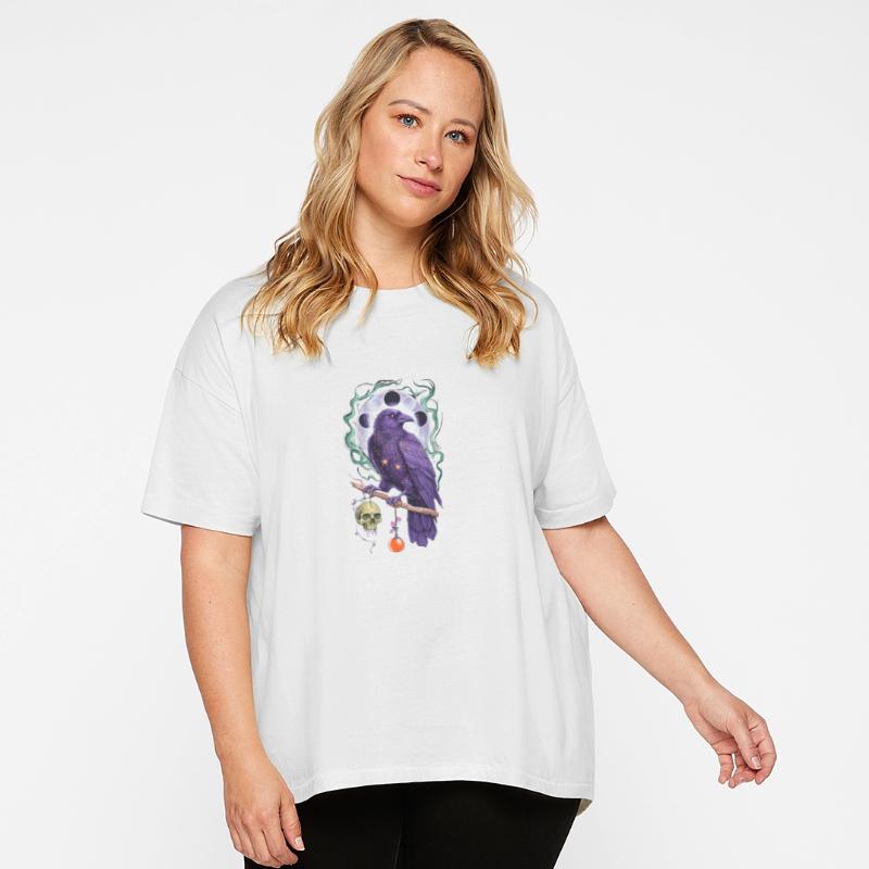 Mystical purple raven perched on a branch