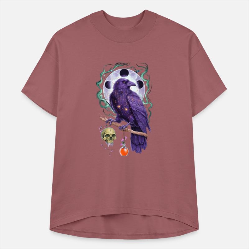 Mystical purple raven perched on a branch