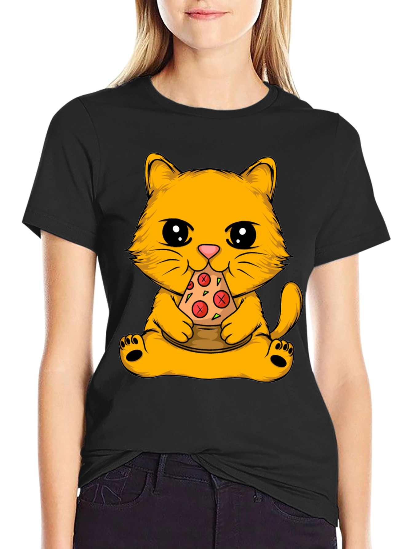 Cat Eating Pizza Graphic Tee