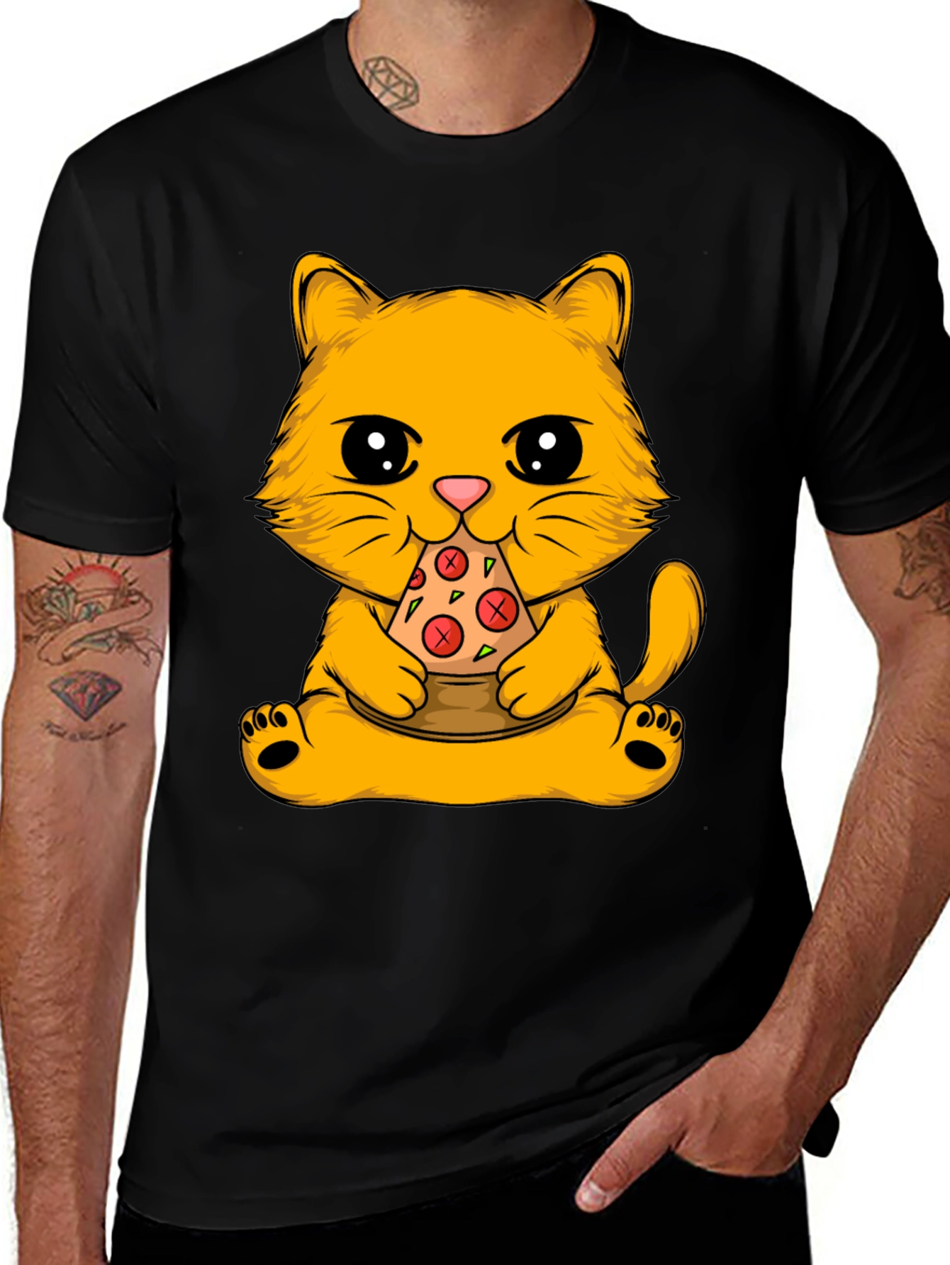 Cat Eating Pizza Graphic Tee