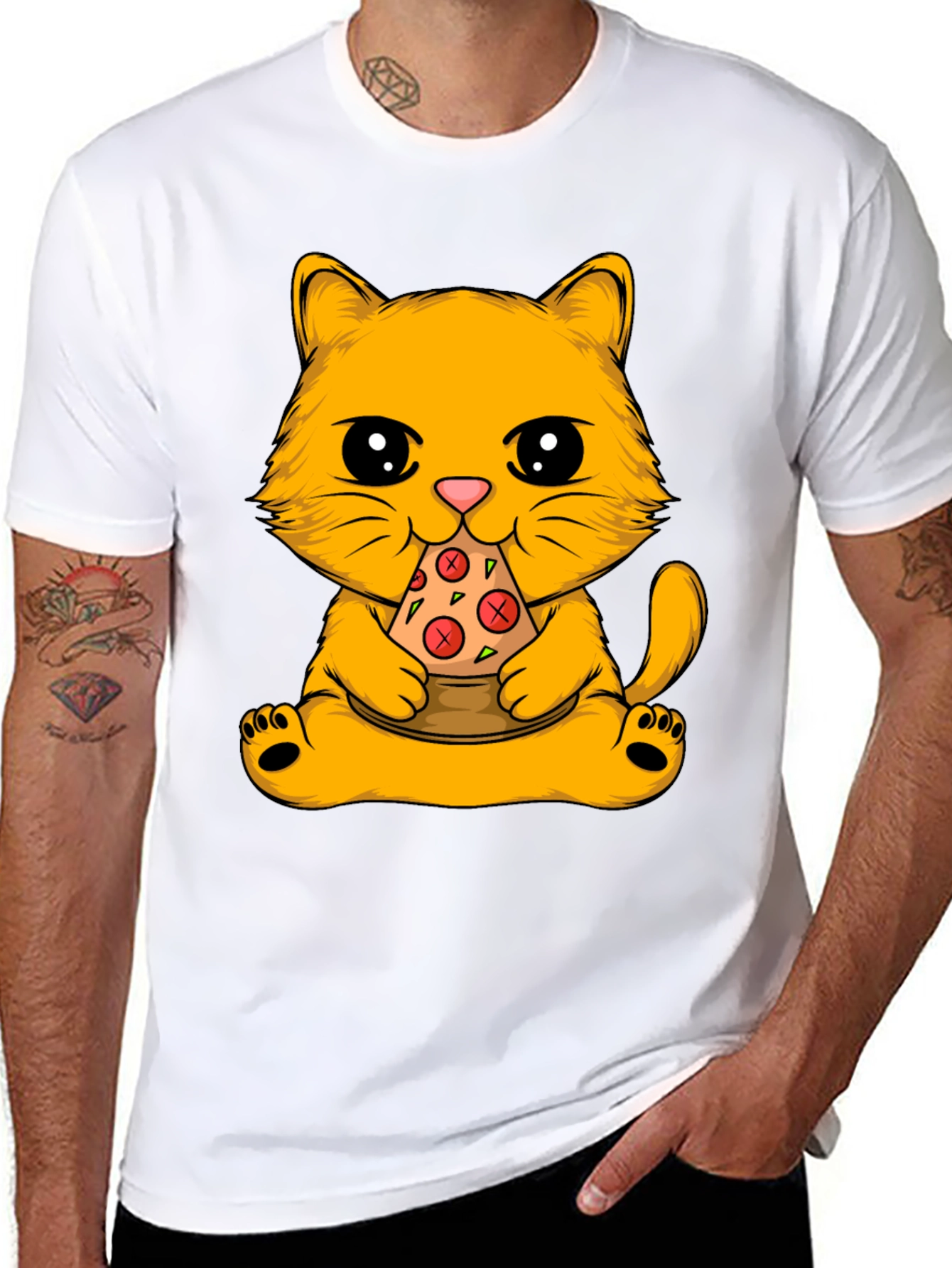 Cat Eating Pizza Graphic Tee