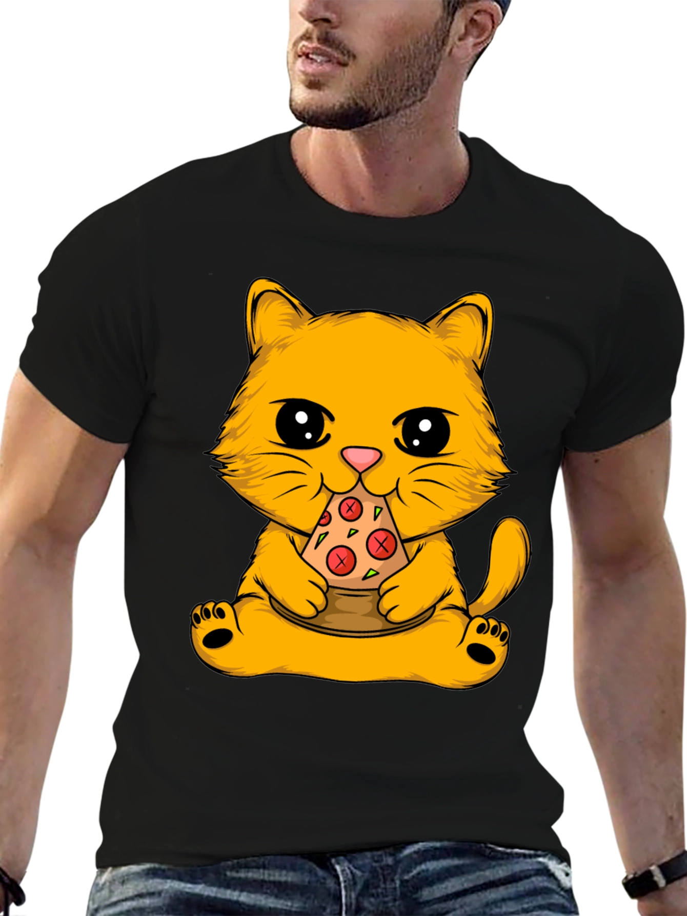 Cat Eating Pizza Graphic Tee
