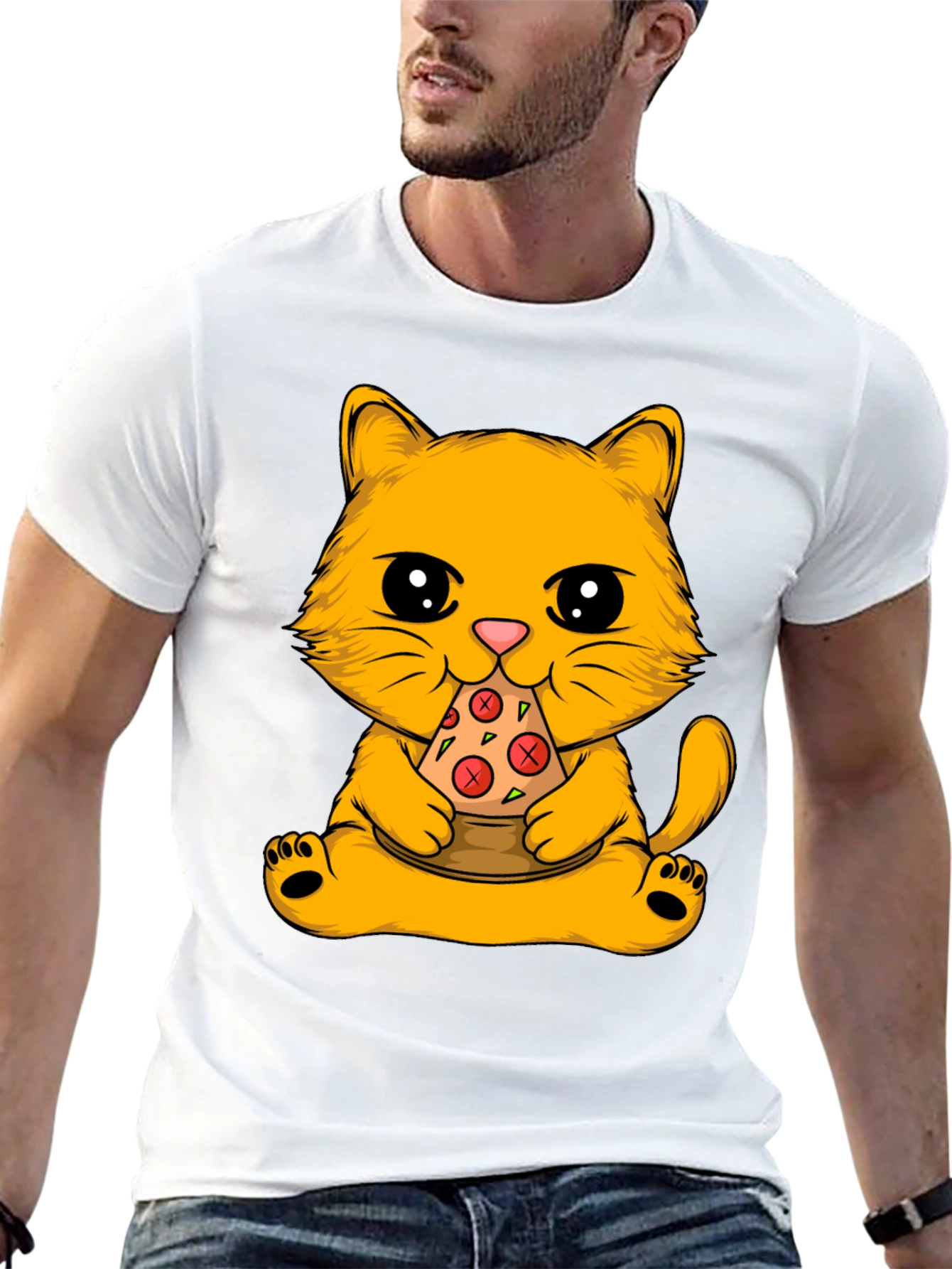 Cat Eating Pizza Graphic Tee