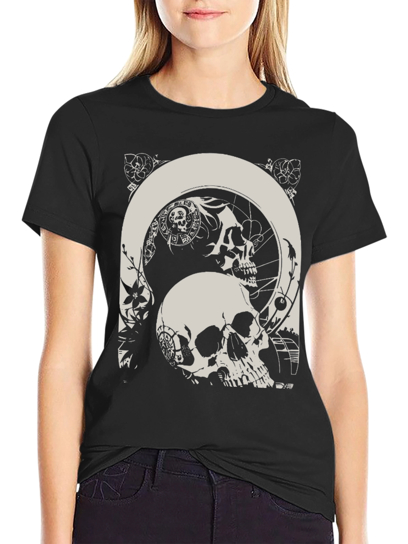 Skull Graphic T-Shirt - Gothic Style Black Tee