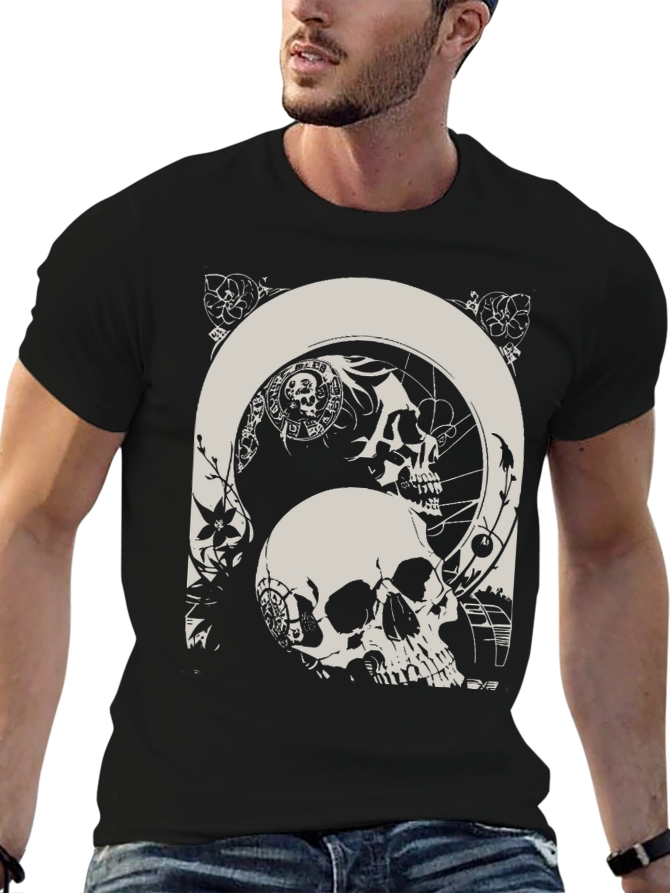 Skull Graphic T-Shirt - Gothic Style Black Tee