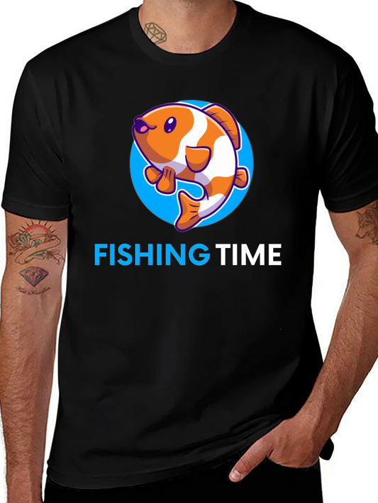 Fishing Time Graphic Tee - Black Cotton Shirt