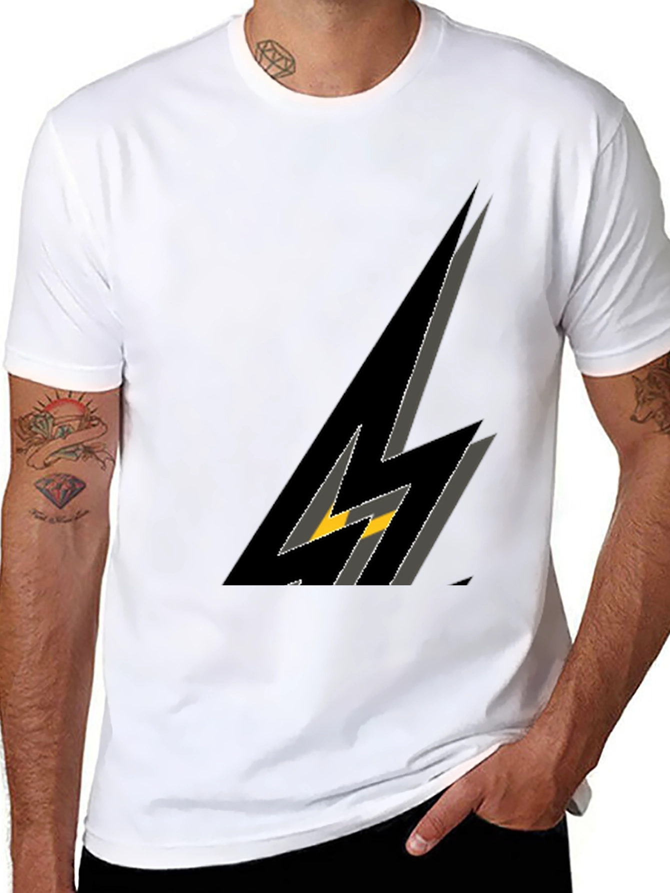 Stylish Black Graphic Tee - Lightning Bolt Design