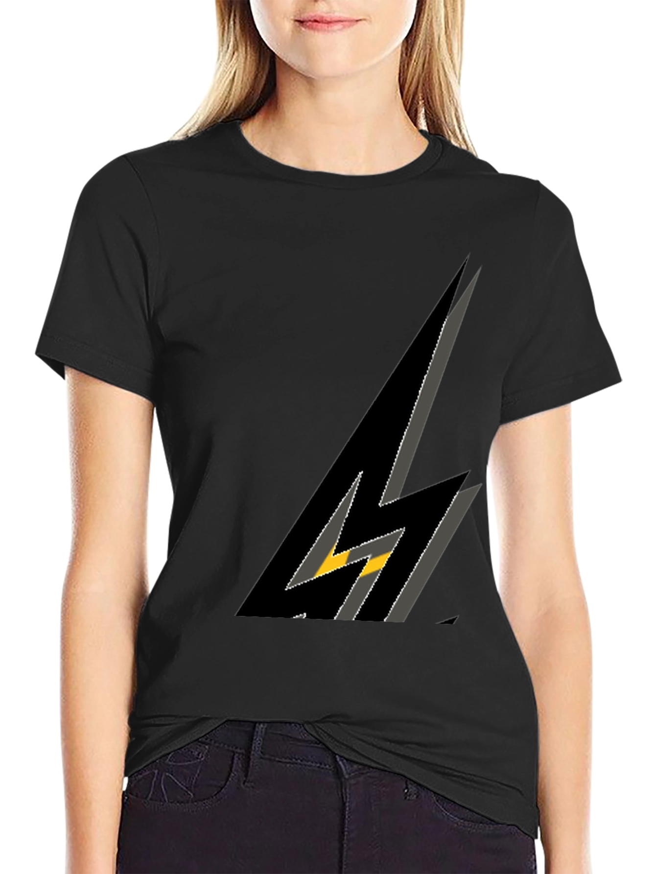 Stylish Black Graphic Tee - Lightning Bolt Design