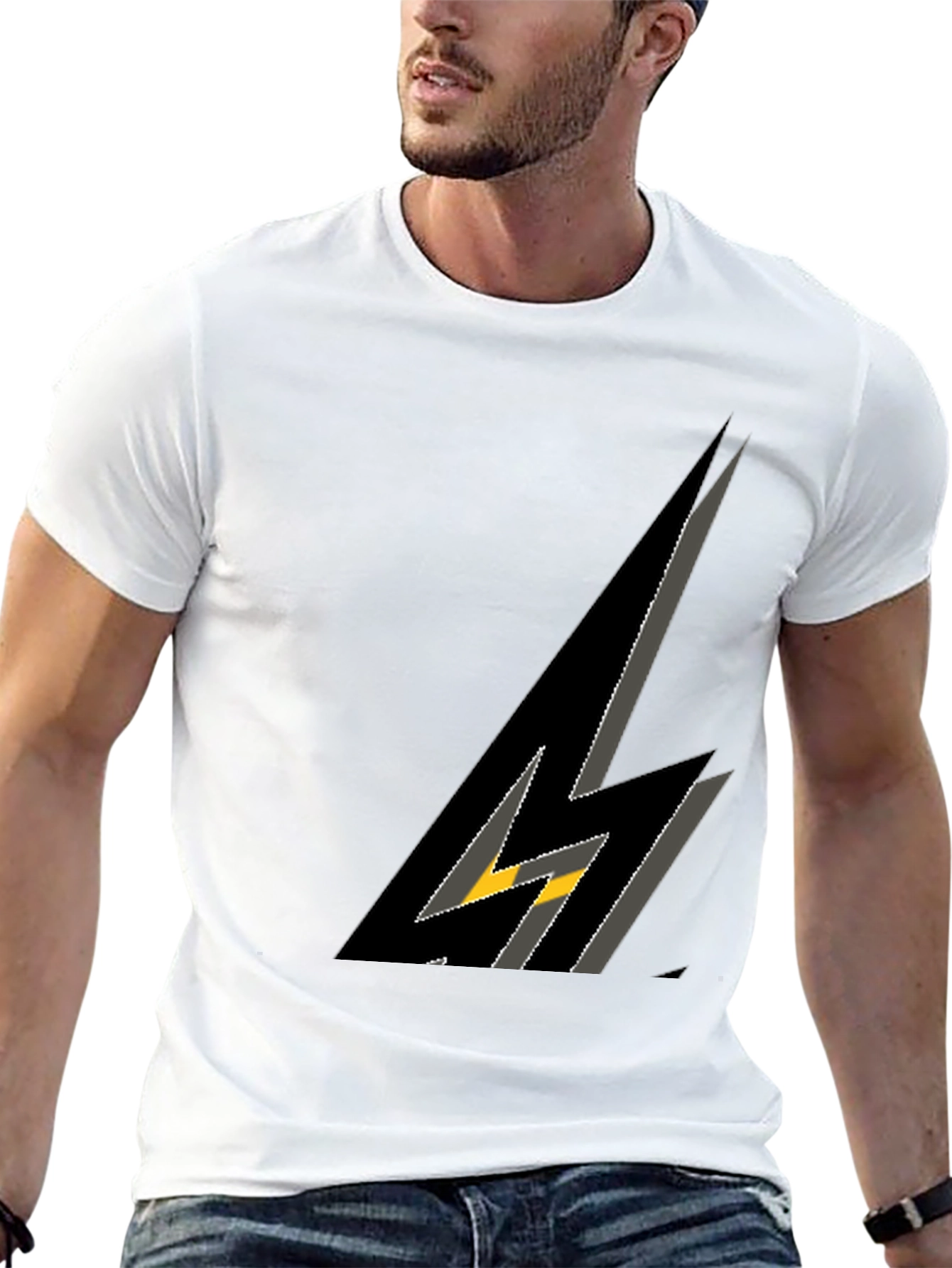Stylish Black Graphic Tee - Lightning Bolt Design