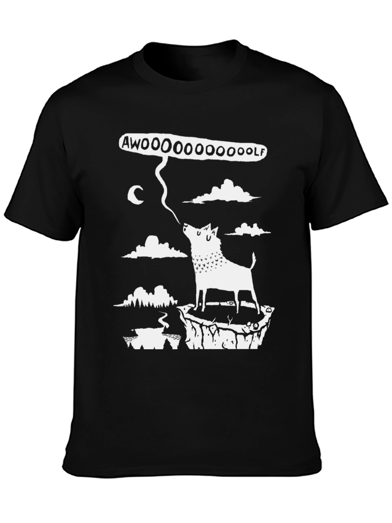 AWOOOOO WOLF Graphic Tee - Black Cotton T-Shirt