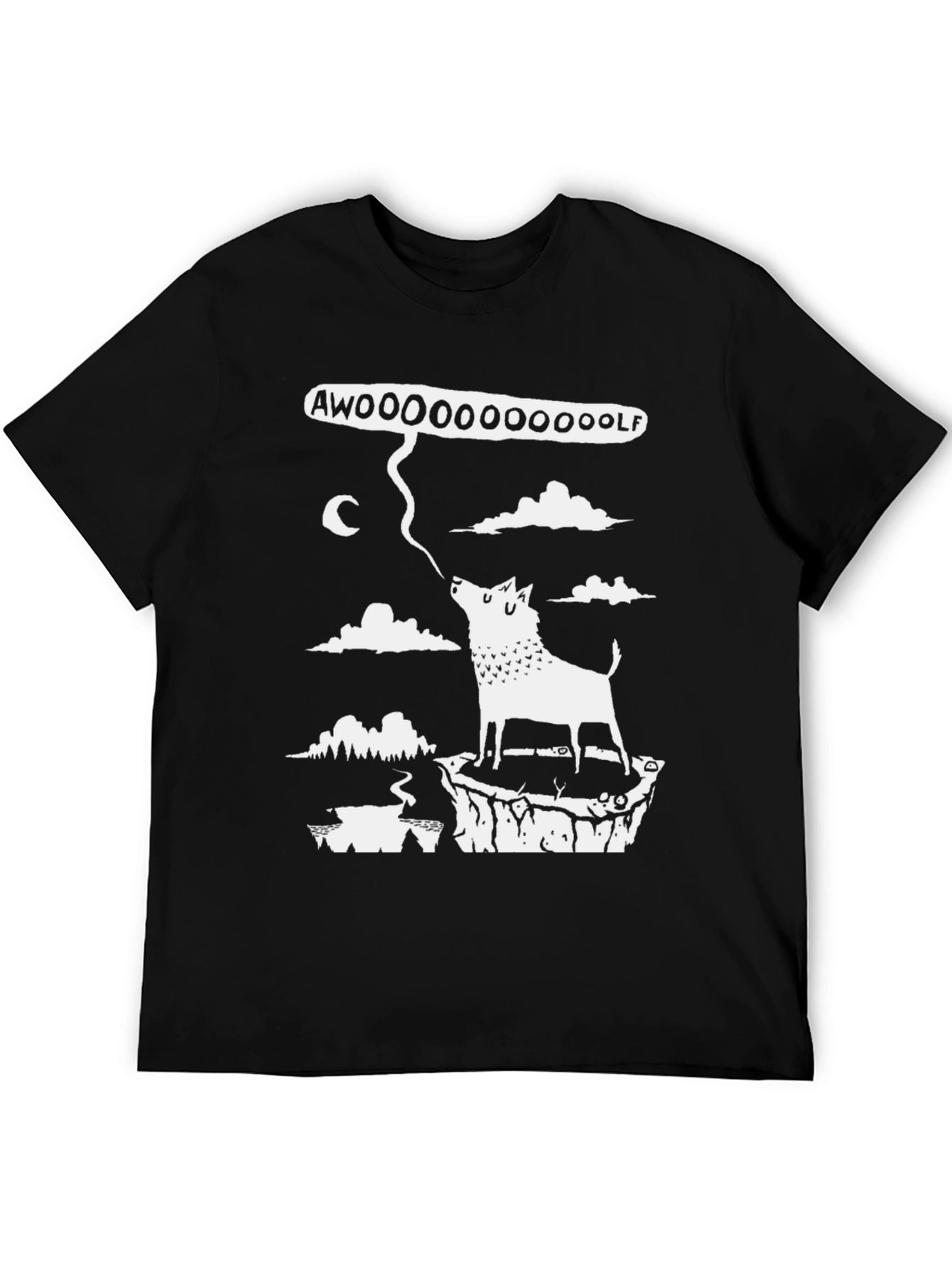AWOOOOO WOLF Graphic Tee - Black Cotton T-Shirt