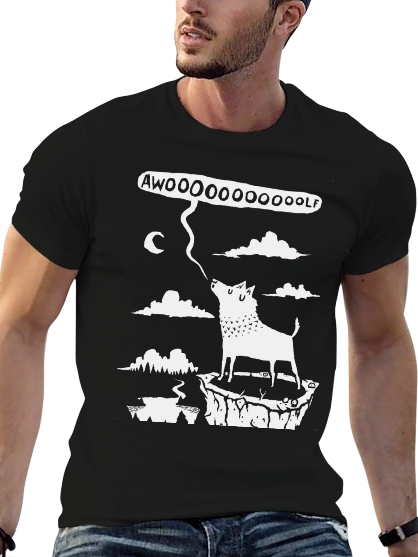 AWOOOOO WOLF Graphic Tee - Black Cotton T-Shirt