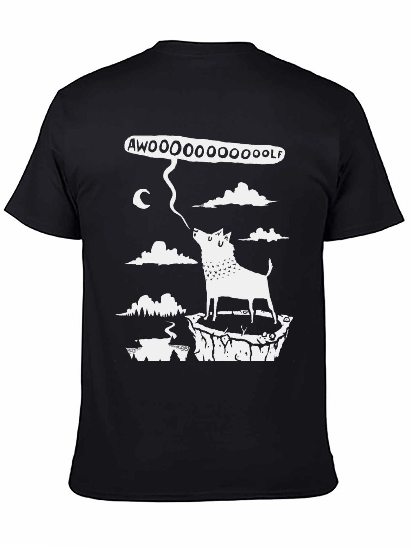 AWOOOOO WOLF Graphic Tee - Black Cotton T-Shirt